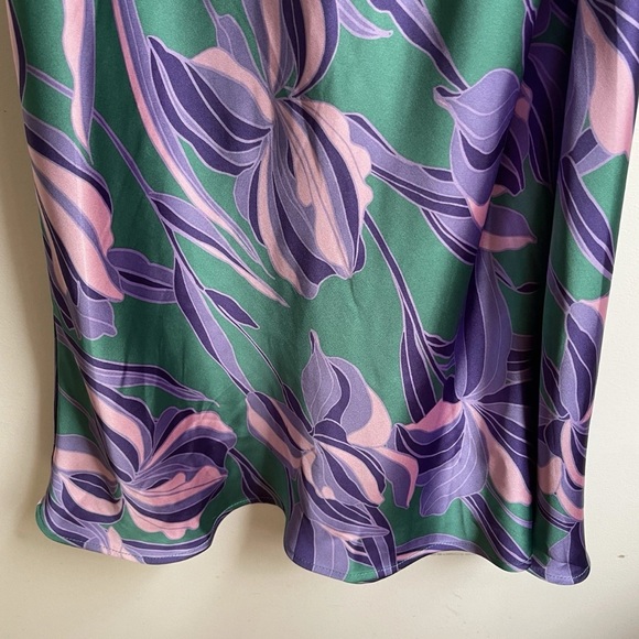 House of Harlow Long Satin Slip Dress Ruched Floral Purple Green Iris Small - Picture 6 of 9